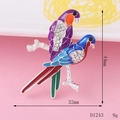Detail view of colorful enamel parrot pins with rhinestones, height 44mm, width 32mm - Magpie Style (D1243) / Silver Base