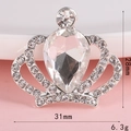 Spilla a corona d'argento con gemma a goccia e cristalli, 31mm x 28mm per fai da te - Corona di Gemma Bianca / Bianco