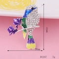 Detailed view of hummingbird brooch with colorful enamel and 41mm x 36mm dimensions - Silver Base Bird (D1247) / Silver