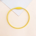 Macro shot of yellow coated stainless steel wire keychain ring with screw connector - Yellow
