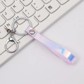 Holographic laser purple leather keychain strap with silver lobster clasp and keyring - Pink