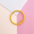 Detail view of a yellow lacquered metal binder ring with a hinged opening for DIY crafts - Loose-leaf Rings / Yellow