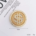 Sparkling gold 62mm dollar sign accessory with white rhinestones and braided chain detail - Rotating Dollar Style (D1539)