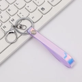Neon purple holographic laser leather keychain with metal lobster clasp and ring - Purple