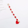 DIY mobile phone chain with red heart and hexagonal beads on gold link chain - Red