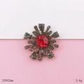 Macro detail of a 22x22mm vintage jewelry piece with a red gem and grey crystals - Red Flower Style (D1950)