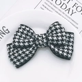 Elegant houndstooth checkered bow clip hair accessory for DIY fashion styling and crafts - Black and White Plaid Bowtie (K1160)