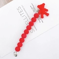 Red flocked teddy bear phone charm with matching beads and metal keyring clasp - Bright Red (K689)