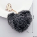 Gray rabbit fur heart pendant with rhinestones and I Love You engraving, 143mm length - Jewelry / Frosty Grey (D152 Heart)
