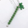 Grass green flocked teddy bear phone strap with matching beads and silver rings - Avocado Green (K690)