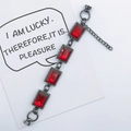 Gunmetal bracelet with four rectangular red gemstones and screw fasteners for DIY phone cases - Wine Red (K189)