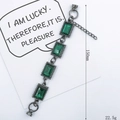 Gunmetal rectangle green gemstone bracelet with vintage bead edging and magnetic clasp - Dark Green (K190)