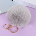 Porte-clés en fausse fourrure de lapin gris avec anneau doré et fermoir mousqueton - Boule de Fausse Fourrure de Lapin 8cm / Gris
