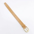 Detailed macro view of the light brown leather wrist strap with a gold metal buckle closure - Leather Wrist Strap / Khaki