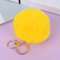 Porte-clés en fausse fourrure jaune vif avec anneau doré et fermoir mousqueton en métal - Boule de Fausse Fourrure de Lapin 8cm / Jaune