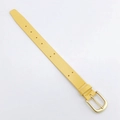 Detail of thin yellow leather strap with gold buckle and precise stitching - Leather Wrist Strap / Yellow