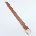 Detailed view of a brown leather phone strap featuring a polished gold metal buckle - Leather Wrist Strap / Brown
