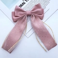 Rosa Satinschleife mit langem Netzband und goldenen Pailletten für Haarschmuck - Rosa (K2364)