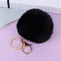 Porte-clés boule en fourrure synthétique noire 8cm avec fermoir en métal doré rose - Boule de Fausse Fourrure de Lapin 8cm / Noir