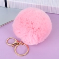 Porte-clés pompon en fourrure synthétique rose avec fermoir en métal or rose - Boule de Fausse Fourrure de Lapin 8cm / Rose