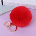 Porte-clés en fausse fourrure de lapin rouge vif avec fermoir mousqueton doré - Boule de Fausse Fourrure de Lapin 8cm / Rouge