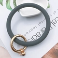 Dark gray silicone O-ring bracelet keychain with polished gold spring clasp hardware - Gray