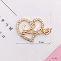 Golden heart-shaped Love brooch with rhinestones and white pearl, size 34mm by 24mm - Heart (D1589)