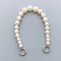 Close-up of white faux pearl phone strap with silver round metal spring lobster clasps - Gradient Pearl Handle Chain (21 Beads) (K338)