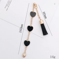 Bracciale dorato con cuori in smalto nero e nappa in pelle, accessorio moda 160mm - Stile Cuore (K352)