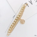 Gold double chain bracelet with queen coin pendant and magnetic clasp, 150mm length - K394 Beauty Head Style