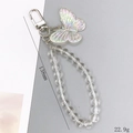 Schillernder Schmetterlingsanhänger mit transparenter Perlenkette und Metallverschluss - K426-8mm Glatte Perle Schmetterlingsanhänger