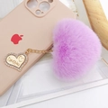 Lavender faux fur heart keychain with gold 'I Love You' rhinestone pendant accessory - Jewelry / Purple (D2227 Heart)