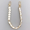 Chaîne élégante en perles et cuir doré pour sacs à main avec fermoirs mousqueton - Style Blanc (K440)