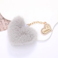 Grey faux fur heart keychain with gold chain and I love you engraved crystal charm - Jewelry / Light Grey (D2230 Heart)