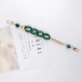 Macro detail of marble green acrylic links and gold chain with lobster clasps - Hand Chain / K495 Dark Green Hand Strap
