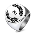 Macro detail of silver stainless steel signet ring with gothic letter Z and laurel wreath - Letter Z
