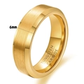 Macro shot of 6mm gold brushed tungsten carbide ring featuring polished beveled edges - US 7 / 6mm / Gold