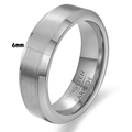 Macro view of 6mm tungsten carbide ring featuring brushed surface and polished beveled edges - US 7 / 6mm / Steel