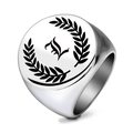 Vintage stainless steel signet ring for men with Gothic letter L and laurel wreath - Letter L