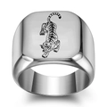 Men's punk 18mm square stainless steel signet ring with laser engraved tiger design - US 5 / Steel