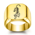 18MM square gold stainless steel ring featuring laser engraved tiger head for men - US 5 / Gold