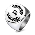 Men's vintage stainless steel signet ring with gothic letter B and laurel wreath - Letter P