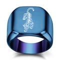 Blue and purple gradient punk tiger signet ring in laser engraved stainless steel - US 5 / Blue
