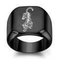 Men's punk matte black stainless steel signet ring with engraved tiger pattern - US 5 / Gun Black