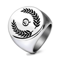 Engraved silver stainless steel signet ring featuring a laurel wreath and letter Q - Letter Q