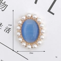 Ciondolo occhio di gatto blu con perle bianche per accessori scarpe DIY 25x20mm - Gemma Occhio di Gatto Perla (D1637) / Senza Fibbia della Scarpa