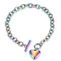 Rainbow stainless steel chain bracelet with heart pendant featuring letter X and OT clasp - Letter A