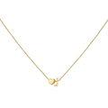 Detail of gold heart pendant and uppercase letter J on a fine cable chain necklace - Letter J / Gold