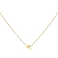 Close-up of gold heart pendant and letter L charm on a delicate cable chain necklace - Letter L / Gold