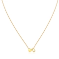 Detailed close-up of golden necklace with minimalist solid heart and oval ring pendants - Letter O / Gold